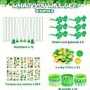 2 x 163Pcs St. Patrick's Day Accessories Party Favor Set, Tattoo Stickers, Necklaces, Bracelets, Shamrock Glasses, lucky Coins for Irish Party Supplies