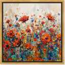 Beautiful Garden Bloom Framed Impressionism 1 Piece Canvas Wall Art/Monet And Van Gogh Inspired Art, 17.5" x 17.5", Gold Frame (17.5L" x 17.5W")