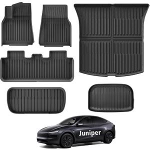 MYCO 2025 2026 Tesla Model Y Juniper Floor Mats 5-Seater, Set of 6 Custom Fit All-Weather TPE Waterproof Non-Slip Front & Rear Trunk Cargo Liners (Only for Tesla Model Y Juniper)