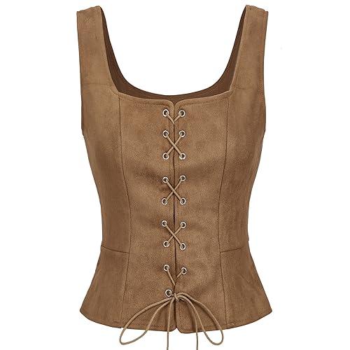 American Trends Women Pirate Renaissance Corset Vest Cosplay Costume Waistcoat Halloween Steampunk Gothic Medieval Bodice Brown XL