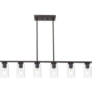 6-Light Kitchen Island Lighting Fixtures, Clear Glass Farmhouse Pendant Lights Hanging Chandelier in Oil Rubbed Bronze for Dining Room Table Cafe Bar