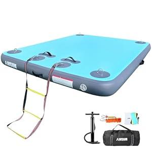 AWSUM Inflatable Floating Dock Platform, Lake Water Mat - 10ft Non-Slip Inflatable Swim Island Raft for Pool, Beach, Ocean