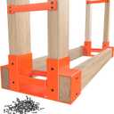 Mr IRONSTONE Firewood Log Storage Rack Bracket Kit, Adjustable Wood Rack Length Based on the Amount of Wood, for Outdoor Indoor Patio Deck Metal Log Holder Outdoor Tools with 34 Accessories Orange