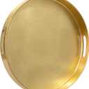 MAONAME 13" Gold Round Decorative Tray for Coffee Table, Modern Serving Tray with Handles, Foil Ottoman Trays, Bathroom Decor