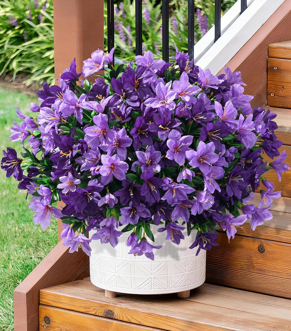 INSPRING Artificial Flowers for Outdoors Spring Decoration, 3 Bundles Faux Silk Outside Azalea Plants UV Resistant Realistic Faux Flowers for Outdoor Planters Porch Patio Garden Yard Home Decor, Mix