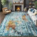 AROGAN 8x10 Rug Washable Area Rugs for Living Room, Modern Abstract Large Area Rug Non Slip Carpet, Low Pile Indoor Floor Soft Rug for Bedroom Dining Room Office Kids Playroom Decor, Mottled Blue (810 Feet)