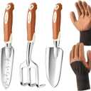 MelonArt Garden Tool Set, 4 Pieces Heavy Duty Gardening Hand Tool Kit Aluminum for Women Men Planting Including Hand Shovel, Transplant Shovel and Hand Rake with Non Slip Rubber Handle and Gloves