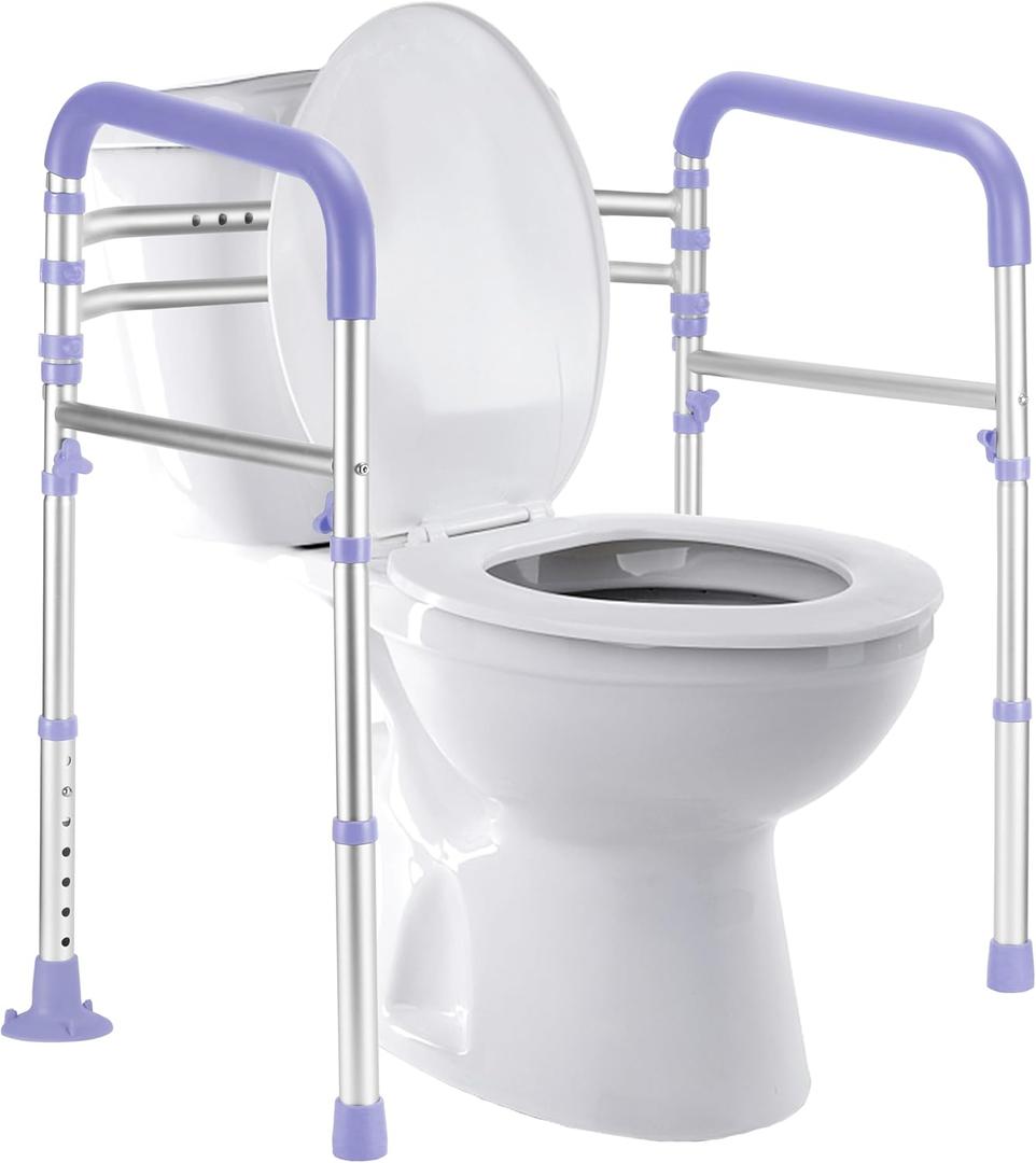 Lianjindun Toilet Safety Rails, Adjustable Toilet Frame for Elderly, Seniors, Handicap & Disabled, Foldable Handicap Toilet Handles Fit Any Toilets（Purple）