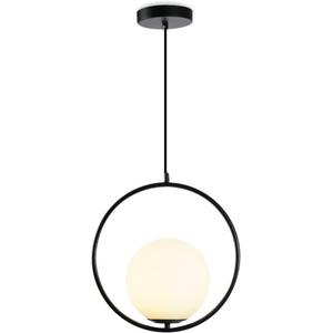 KCO Lighting Modern Globe Pendant Light Black Large Globe Hanging Light Fixture with Frosted Glass Lampshade Adjustable Ball Pendant Light for Kitchen Island Living Room Beside (9.8"-Black)