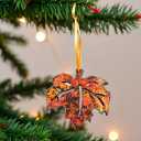 Handmade Coconut Shell Maple Leaf Hanging Ornament, Natural Fall Decor, Autumn Tree Decoration (Red)