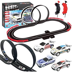 AGM MASETCH Slot Car Racing Track Set with 4 Unique Slot Cars, Battery Powered or Electric Car Track, Gift Toys for Boys Girls 8+ Years Old