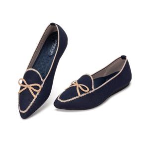 BEJINASH Women's Loafer Flats Casual Knit Fabric Lightweight Dressy Shoes Washable Elegant Pointed-Toe lace-up Bow Shoes Comfortable Ballet Shoes for Women Perfect for Daily 9.5