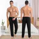3 Pack Mens Cotton Pajamas Pants Lounge Pjs Bottoms Sleepwear Bottoms Soft Pants with Pockets Drawstring (Gray, L)