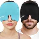 Migraine Relief Gel Ice Head Wrap, Hot and Cold Therapy Headache Relief Hat, Migraine Cap for Puffy Eyes, Headache Eyes Mask for Sinus, Tension and Stress Relief (Black & Blue)