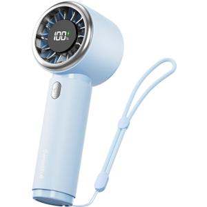 SWEETFULL Mini Fan Portable - Cute Handheld Turbo Fan with Rechargeable Battery, 5 Speeds, Small Hand Personal Travel Essentials for Women, Girls, Kids, Lash, Makeup - Light Blue