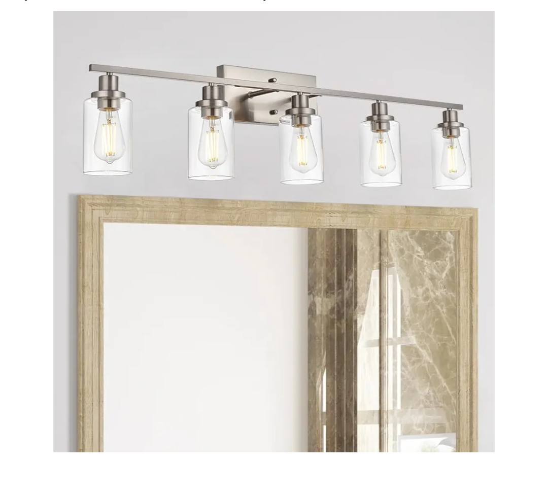 MELUCEE 5-Light Bathroom Vanity Light Brushed Nickel Wall Sconce Modern Light Fixtures Wall Mount with Clear Glass Shade for Porch Bedroom Hallway Kitchen (Patent No.: US D963914 S)