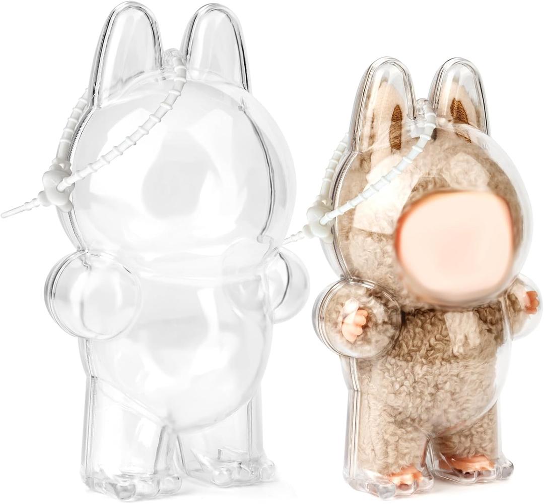 2 x Protective case for labubuCrystal-Clear Hard Display Box Acrylic Case Cover Accessories with Keychain for Shelf and Outdoor Showcase (Doll Not Included) (Standing)
