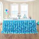 leegleri 6FT Tulle Ruffle Curly Willow Table Skirt for Rectangle or Round Tables, Under The Sea Ocean Blue Baby Shark Themed Tutu Table Skirt for Baby Shower, Birthday Party (72" x 72" (Rectangle, Round, Square))