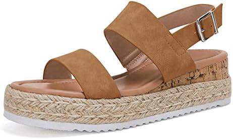LAICIGO Women’s Open Toe Wedge Platform Espadrilles Ankle Strap Buckle Faux Leather Cork Rubber Summer Sandals,8.5