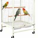 19x19x26 Inch Large Bird Cage for Parrots & Parakeets, Birdcages with Stand & Wheels, Easy Clean Slide Out Tray, Include Wood Perches, Feeder & Water Bottle for Cockatiel, Lovebird, Pigeon, White