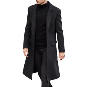 chouyatou Men's Fall Winter Office Single Breasted Long Dress Wool Coat Overcoat (Large, Black)