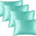 2 x BEDELITE Satin Pillowcase for Hair and Skin, Super Soft Similar to Silk Pillow Cases 4 Pack with Envelope Closure, Cooling Pillowcases for Women Men (20"x36" King Size, Turquoise)
