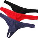 Men's Thong Underwear Thongs G-String Underpants Breathable Ice Silk T-Back Low Rise Bikini Briefs (Black/Red/Navy)