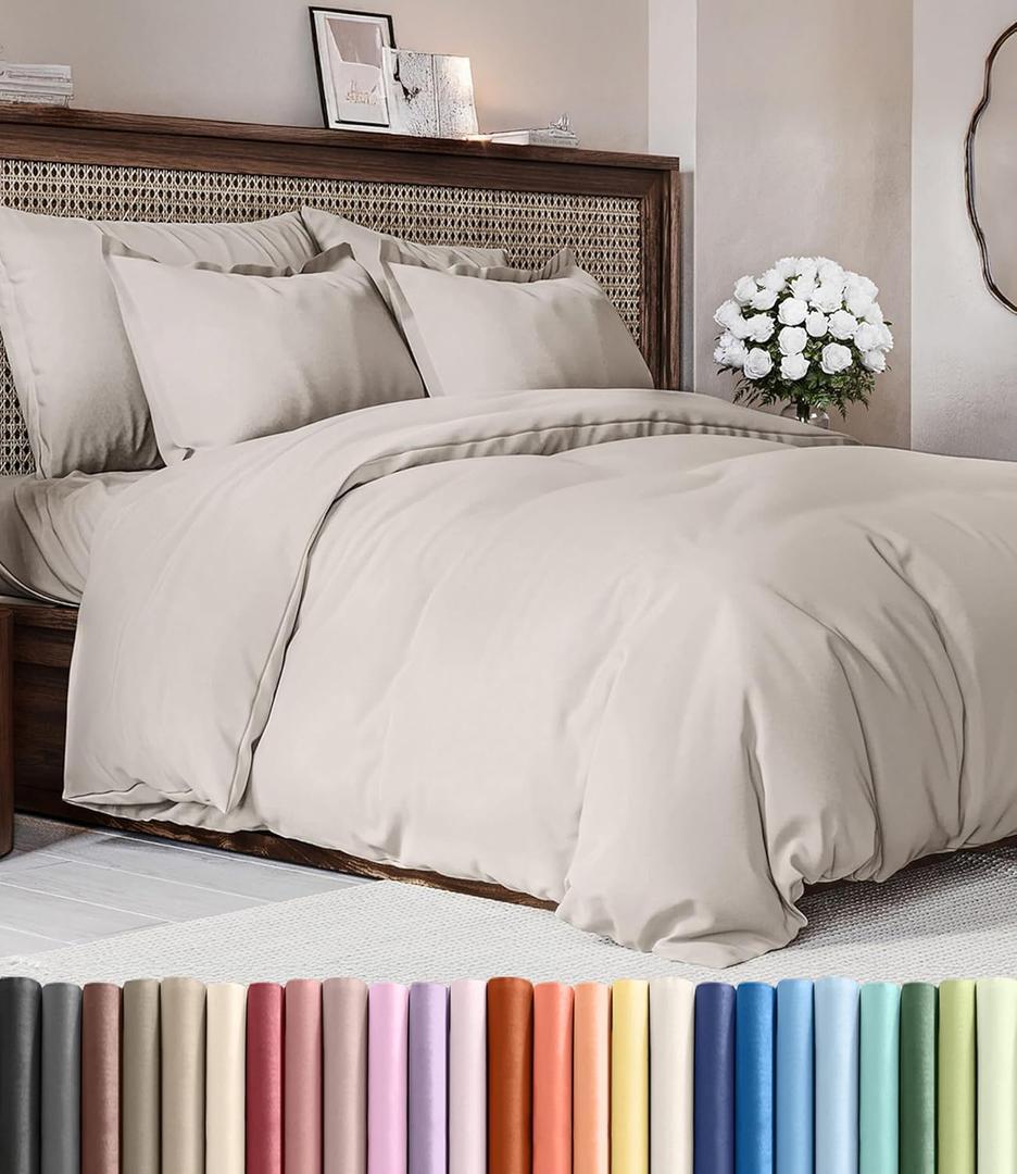 Duvet Cover Full Size Set - Extra Soft Full Duvet Cover 80" x 90" with 2 Pillow Shams - Hotel Luxury, Easy Care & Fade Free w/ Zipper Closures & Ties - All Season, Comfy and Breathable (Light Grey)