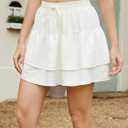 Gardenwed Women's Floral Print Solid Ruffle Hem Elastic High Waist Tie Front Skirt Tennis Mini Skirts (XL)