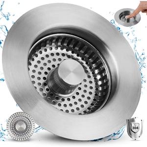 Hygie Rinse 3-in-1 Kitchen Sink Strainer Stopper Combo All Metal Stainless Pop Up Sink Drain Strainer with Handle Rod for US Standard 3-1/2 inch Drain Filter, Anti-Clog