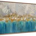 Arjun Framed Abstract Wall Art for Living Room Gold Blue Textured Canvas Art Wall Decor Bedroom Painting, Modern Picture Grey Mountain Artwork Home Office Wall Decoration, Large 40"x20"