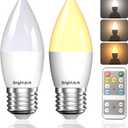 E26 LED Light Bulbs with Remote Control, 400LM 4W Stepless Dimmable 3000K-4000K-6000K Light with Timer & Memory Function, 40W Equivalente Light Bulb for Living Room, Bedroom,2 Bulb& 1 Remote