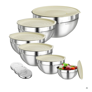 Mixing Bowls with Lids Set, 6 PCS Stainless Steel Mixing Bowls with 3 Grater Attachments, Kitchen Food Storage Organizers Nesting Mixing Bowl, Large Size 4.5, 3.5, 2.1, 1.5, 1.1, 0.7QT