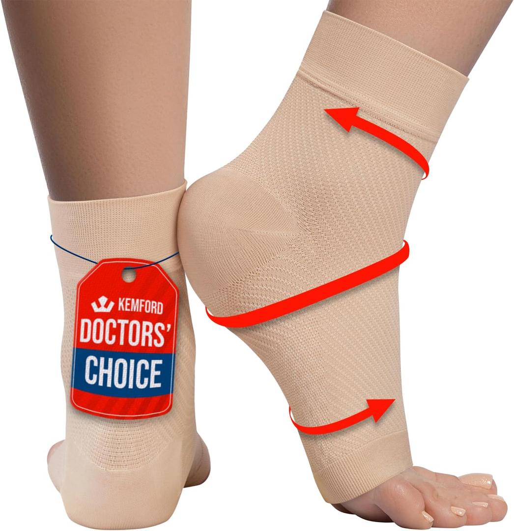 KEMFORD Ankle Compression Sleeve - Plantar Fasciitis Braces - Open Toe Compression Socks for Swelling, Sprain, Neuropathy, Foot Arch Support for Men and Women - 20-30mmhg, XL, Beige