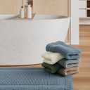 AMOAMI Waffle Bath-Mat, Absorbent Bath Mats for Bathroom Non Slip, Machine Washable Bathroom Rugs with Tassels Ultra Soft Boho Bath Rugs for Floor 24"x36" Blue