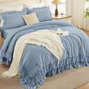Andency Grayish Blue California King Comforter Set, 3 Pieces Farmhouse Shabby Chic Bedding Comforter Sets, Lightweight Fluffy Soft Polyester All Season Bed Set(104x96In Comforter)