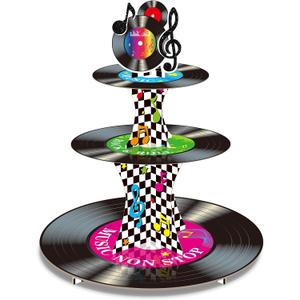 Tiamon 3 Tier Vinyl Record Cupcake Stand 50s Rock Roll Music Party