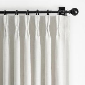 Beige White Blackout Small Kitchen Window Curtains 45 Inch Length 2 Panel Set, Memory Trained Pinch Pleated Thermal Double Layer Linen Curtain Soundproof Light Blocking Decorative Drapes with Back Tab