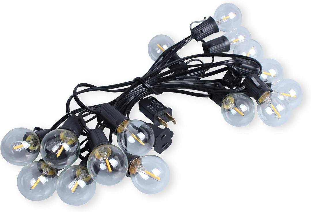 50Ft G40 Outdoor String Lights with 50 Shatterproof LED Clear Globe Bulbs for Patio, Garden, Backyard, Deck, Foot, Black