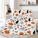 Luxury Halloween Throw Blanket - Cozy Pumpkin Ghost Bat Spider Web Print, Ultra Soft Flannel Plush Blanket for Couch, Sofa & Bed, Lightweight Warm Fall Decor, 40x30 Inches
