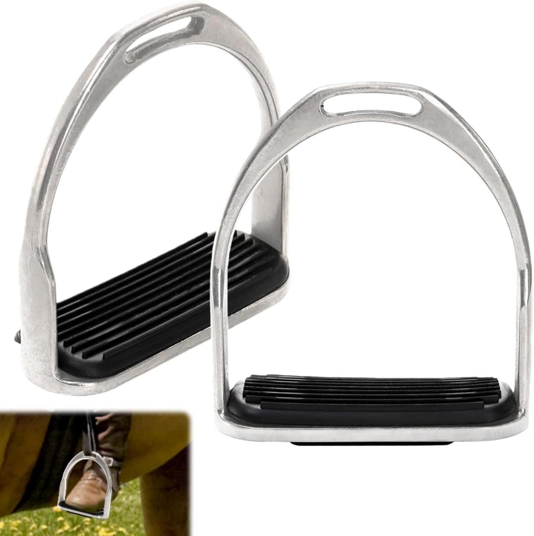 2 Pack Horse Riding Stirrups, Metal Horse Saddle Stirrup with Rubber Pad, Safety Knee Ankle Protection Saddle Pain Stress Relief, Stirrup Irons for Trail Riding Training Beginners