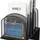 Delifox Inclined Desk File Organizer, 5-Section Vertical File Folder Holder Stand Metal Rack File Sorter for Office Classroom Desktop Organization (Black, 1Pack)