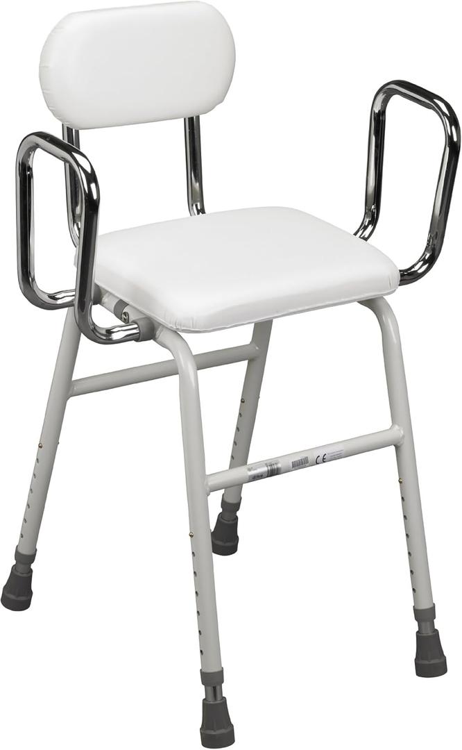 Drive Medical 12455 Adjustable Height Stool with Back and Arms White