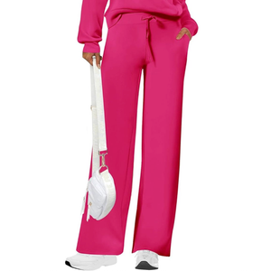 PRETTYGARDEN Women's Outfits Casual Lapel Wide Leg Pants (Rose Red, X-Small)