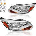 Headlights Assembly Pair with Bulbs for 2012 2013 2014 Ford Focus Halogen Headlamps Head Lights Replacement Left Driver and Right Passenger Side,Chrome Housing Amber Reflector