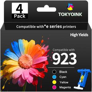 TOKYOINK 923 Ink Cartridges Combo Pack Replacement for HP 923e 923 923XL Ink Cartridges Work for OfficeJet 8120 8122e 8123 OfficeJet Pro 8130 8135e 8138e 8139e Printer Without Chip (4 Pack)