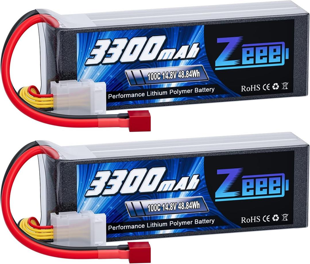Zeee 4S Lipo Battery 3300mAh 14.8V 100C Soft Pack RC Battery with T Plug for RC Airplane Helicopter RC Boat UAV Drone FPV RC Car Truck Boat(2 Pack)