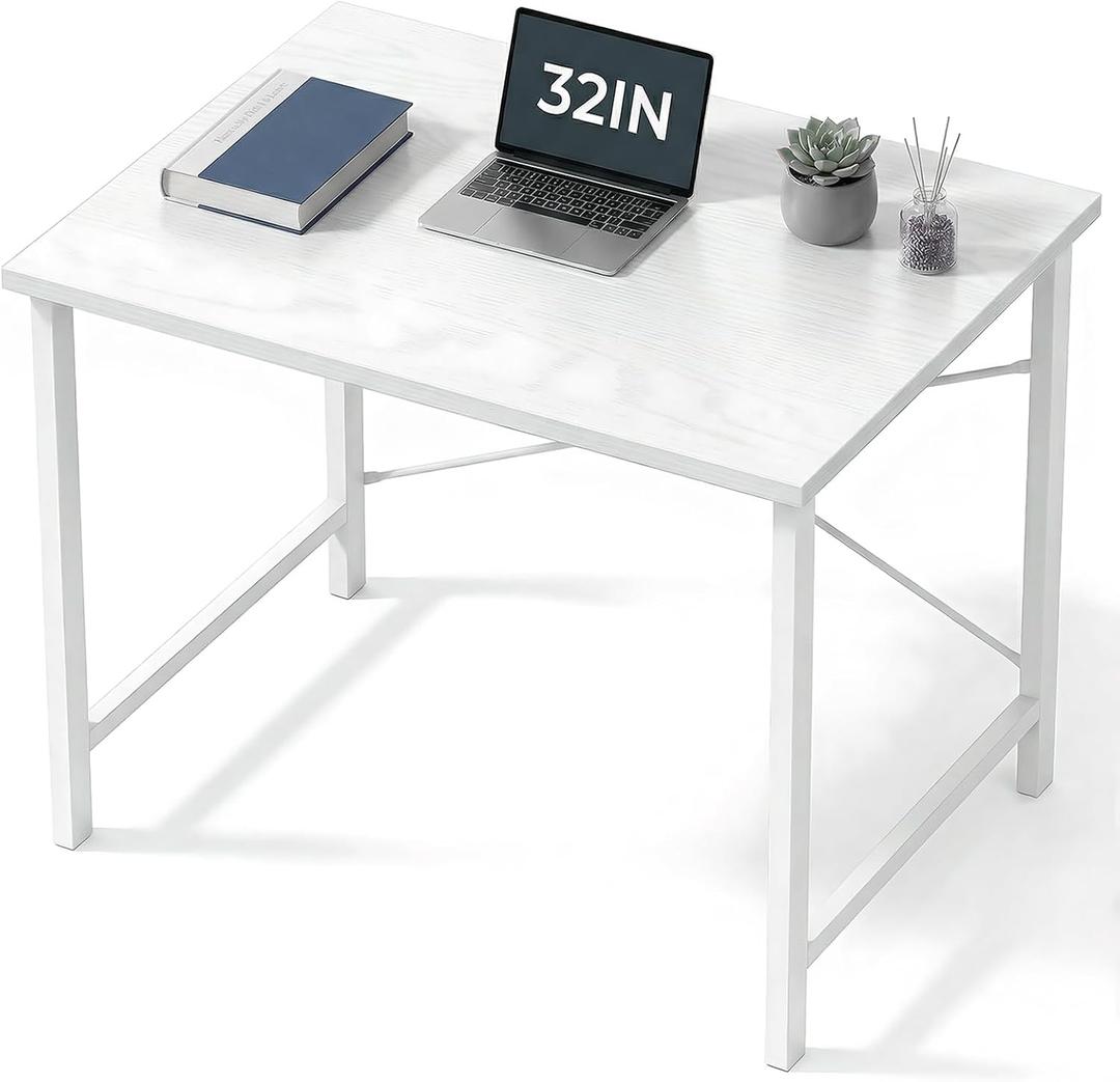 Sweetcrispy 32-Inch Small Computer Desk for Bedroom, Light White
