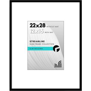 Americanflat 22x28 Poster Frame with Polished Plexiglass - Use as 12x16 Frame with Mat or Display 22x28 Photo Without Mat - Signature Collection - Thin Picture Frames for Wall Display - Black
