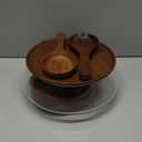 Large Glass Salad Bowls, Salad Bowl Set for Party with Acacia Wood Base and Lid and Salad Serving Utensils, Elegant and Practical Salad Bowls for Kitchen Essentials